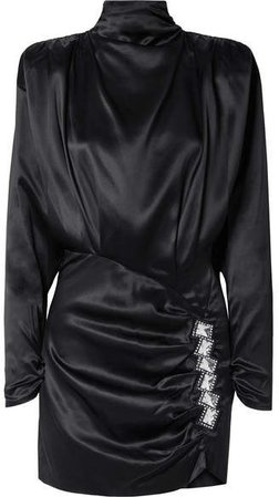 Alessandra Rich - Embellished Open-back Ruched Satin Mini Dress - Black