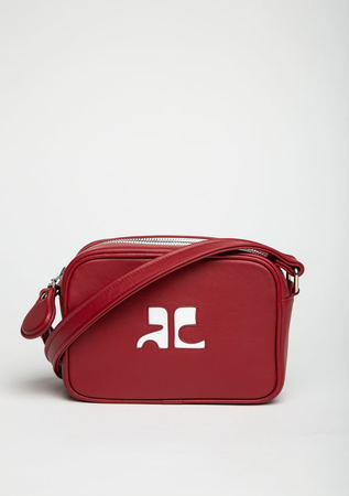 courreges red leather camera bag