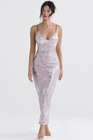 Clothing : Maxi Dresses : 'Aria' Mauve Floral Maxi Dress