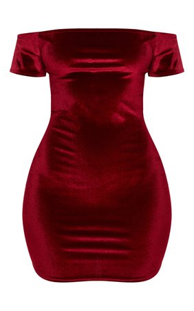 Red Velvet Short Sleeve Bardot Bodycon Dress | PrettyLittleThing USA
