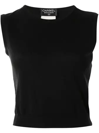 CHANEL Pre-Owned 1996 CC Round Neck Sleeveless Knit Top - Farfetch