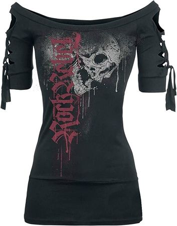 Amazon.com: NIUQI Women's Fashion Skull Printed Cool Black T-Shirt Slash Slit Tops Plus Size : Clothing, Shoes & Jewelry
