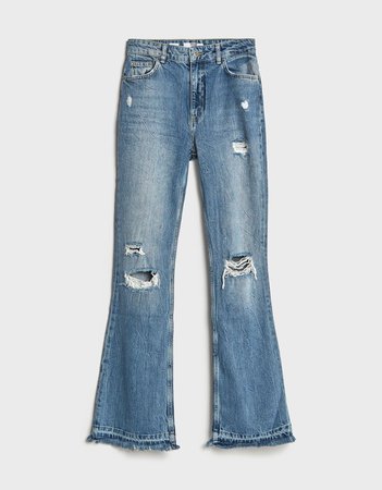 Flared jeans with rips - New - Bershka United States