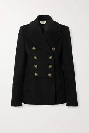 Double-breasted Wool Coat - Black