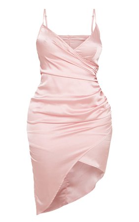 Dusty Pink Satin Wrap Dress | PrettyLittleThing