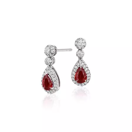 Red Ruby And Diamond Women Dangle Earring Gold 14K 2.58 Ct