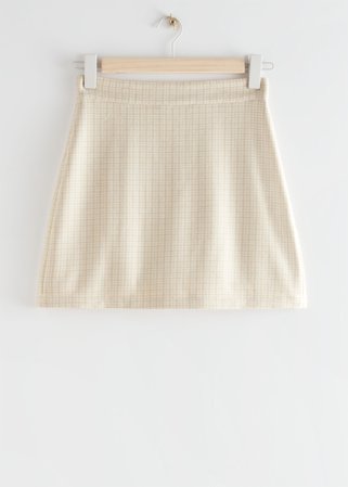 Houndstooth Wool Blend Mini Skirt - Beige Checks - Mini skirts - & Other Stories