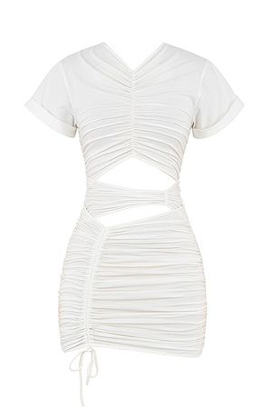 Clothing : Mini Dresses : Mistress Rocks 'Exhale' White Cotton Gathered Cutout Mini Dress