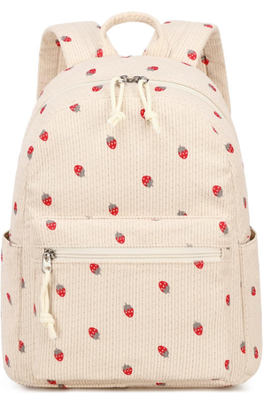 strawberry corduroy backpack
