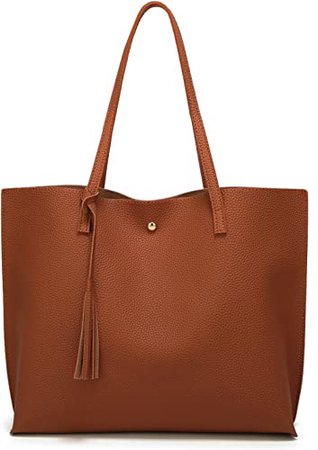 Amazon.com: Women's Soft Faux Leather Tote Shoulder Bag from Dreubea, Big Capacity Tassel Handbag Brown : Clothing, Shoes & Jewelry