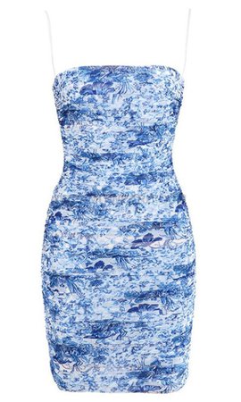 Floral Print Ruched Mini Dress Blue + Free Express Shipping Worldwide