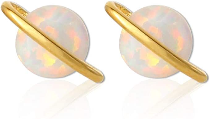 Amazon.com: LAONATO White Opal Planet Earrings Plated Brass Studs (Gold): Clothing, Shoes & Jewelry