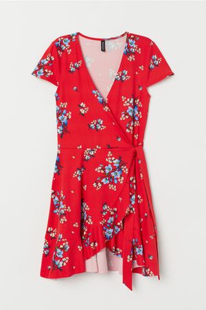 Ruffled Wrap Dress - Red/floral - | H&M CA