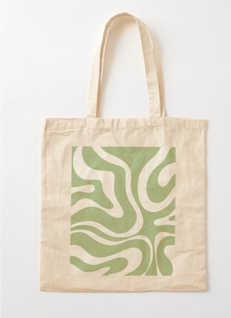 Redbubble Modern Retro Liquid Swirl Abstract Pattern in Light Sage Green and Cream Tote Bag