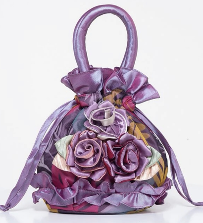 purple floral satin purse