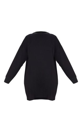 Black Oversized Long Crew Neck T-Shirt Dress | PrettyLittleThing USA