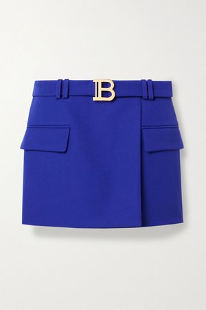 Royal blue Belted wool-crepe mini skirt | Balmain | NET-A-PORTER