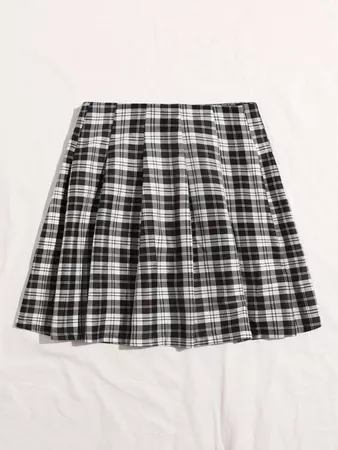 Tartan Print Pleated Skirt | SHEIN USA black