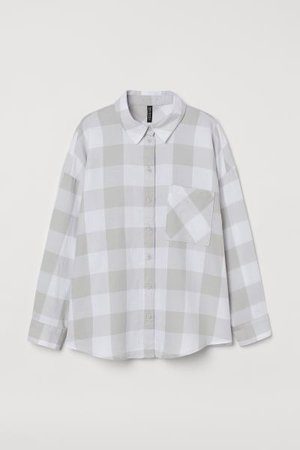 Cotton Flannel Shirt - White/gray checked - Ladies | H&M US