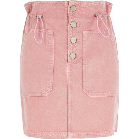 Pink acid wash drawstring denim mini skirt | River Island