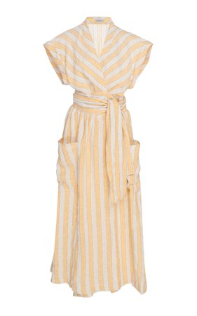 Three Graces London Clarissa Striped Linen-Blend Midi Wrap Dress
