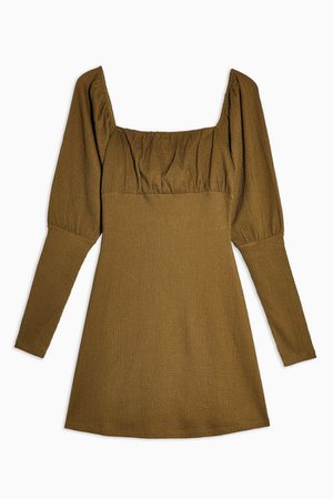 Khaki Crinkle Gypsy Mini Dress | Topshop khaki