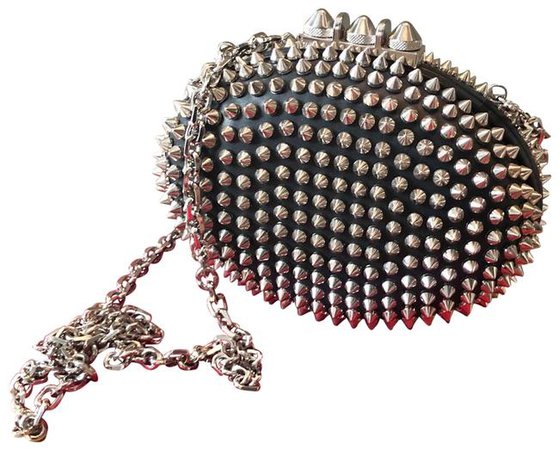 *clipped by @luci-her* Christian Louboutin Silver Spiked Mina Chain Black Leather Clutch - Tradesy