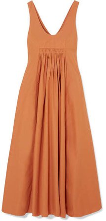 Laurette Open-back Shirred Cotton-poplin Maxi Dress - Orange