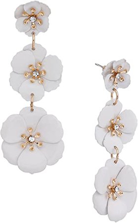 Amazon.com: NVENF Flower Dangle Earrings for Women Tiered Petal with Crystal Center Triple Flowers Dangling Earring Fashion Jewelry Stud Drop Earrings(White): Jewelry