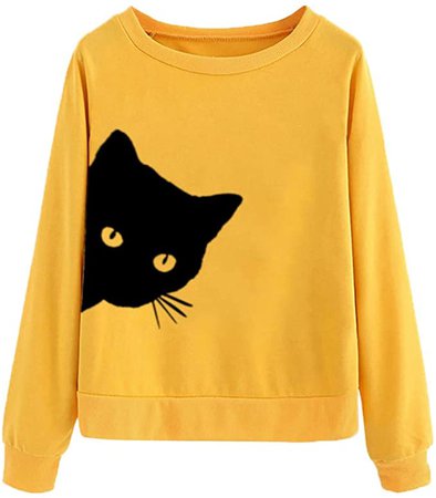 Nihewoo Women Sweater Girl Junior Hoodies Pullover Cat Printed Blouse Tops Long Sleeve Jumpers Loose Sweatershirts at Amazon Women’s Clothing store