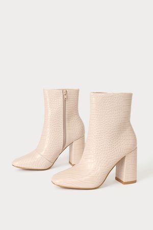 My Generation Pale Pink Crocodile High Heel Mid-Calf Boots | Lulu's