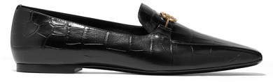Logo-embellished Glossed Croc-effect Leather Loafers - Black