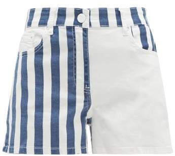 Striped Denim Shorts - Womens - White Multi