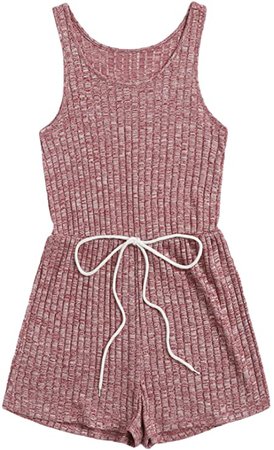 Amazon.com: Milumia Women Casual Tank Romper Rib-Knit Drawstring Tie Wasit Wide Leg Short Jumpsuit: Clothing