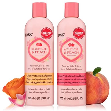 Amazon.com : HASK ROSE OIL + PEACH Shampoo and Conditioner Set Color Protecting for all hair types, color safe, gluten-free, sulfate-free, paraben-free, cruelty-free - 1 Shampoo and 1 Conditioner : Beauty & Personal Care