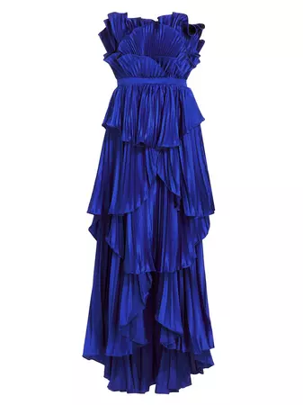 Shop AMUR Strapless Scallop Pleated Gown | Saks Fifth Avenue