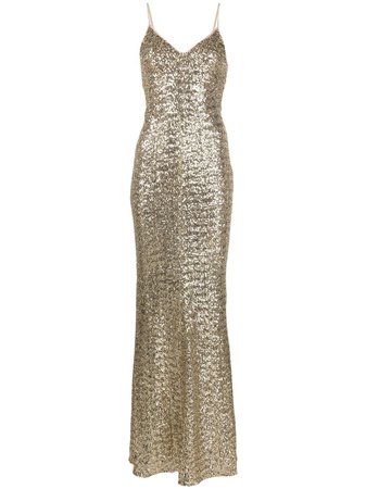 Elisabetta Franchi sequin-embellished V-neck gown gold AB00511E2 - Farfetch