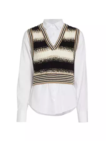 Shop Veronica Beard Spear Striped Wool Mixed-Media Sweater | Saks Fifth Avenue