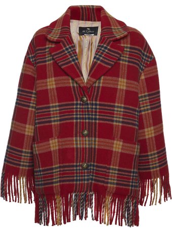 Etro Plaid Wool Fringe Hem Coat