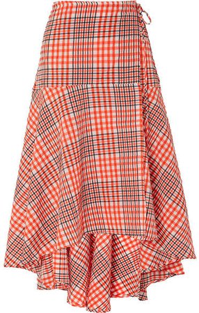 Charron Checked Cotton-blend Seersucker Wrap Skirt - Tomato red