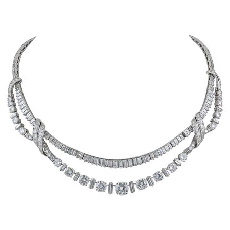 Diamond Platinum Fringe Necklace For Sale at 1stDibs