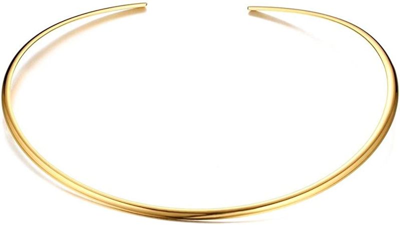 Amazon.com: Mealguet Jewelry Fashion Must-Have Stainless Steel Gold Plated Metal Plain Cuff Chocker Collar Necklace for Women: Clothing, Shoes & Jewelry