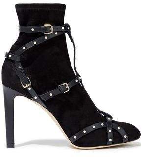 Brianna 105 Embellished Leather-trimmed Stretch-suede Ankle Boots