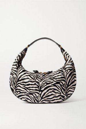 STAUD | Sasha textured leather-trimmed zebra-print calf hair shoulder bag | NET-A-PORTER.COM