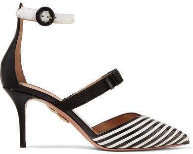 Very Downtown Grosgrain-trimmed Striped Leather Pumps - Black