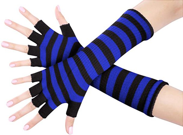 Ladies 15 Inch Fingerless Gloves (Blue Black) at Amazon Women’s Clothing store