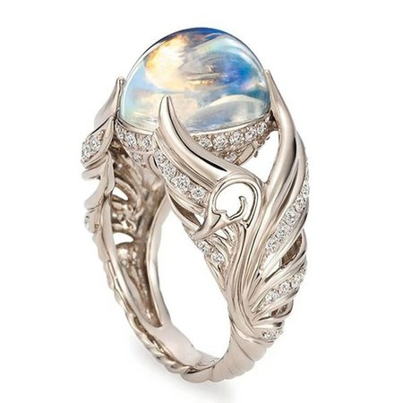 Dazzling 925 Sterling Silver Natural Gemstone Moonstone Swan Ring Women Wedding Engagement Fine Jewelry | Wish