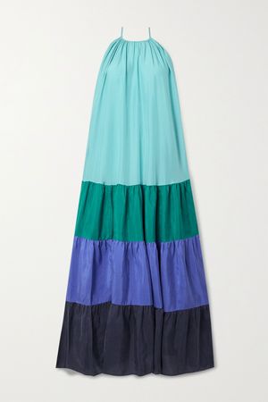 Teal Nuccia tiered color-block washed silk-satin maxi dress | Vanessa Bruno | NET-A-PORTER