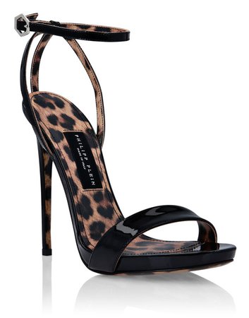Philipp Plein Patent Leather Sandals High Heels Leopard