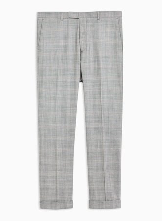 TopMan Premium Gray Check Slim Pants with Wool
